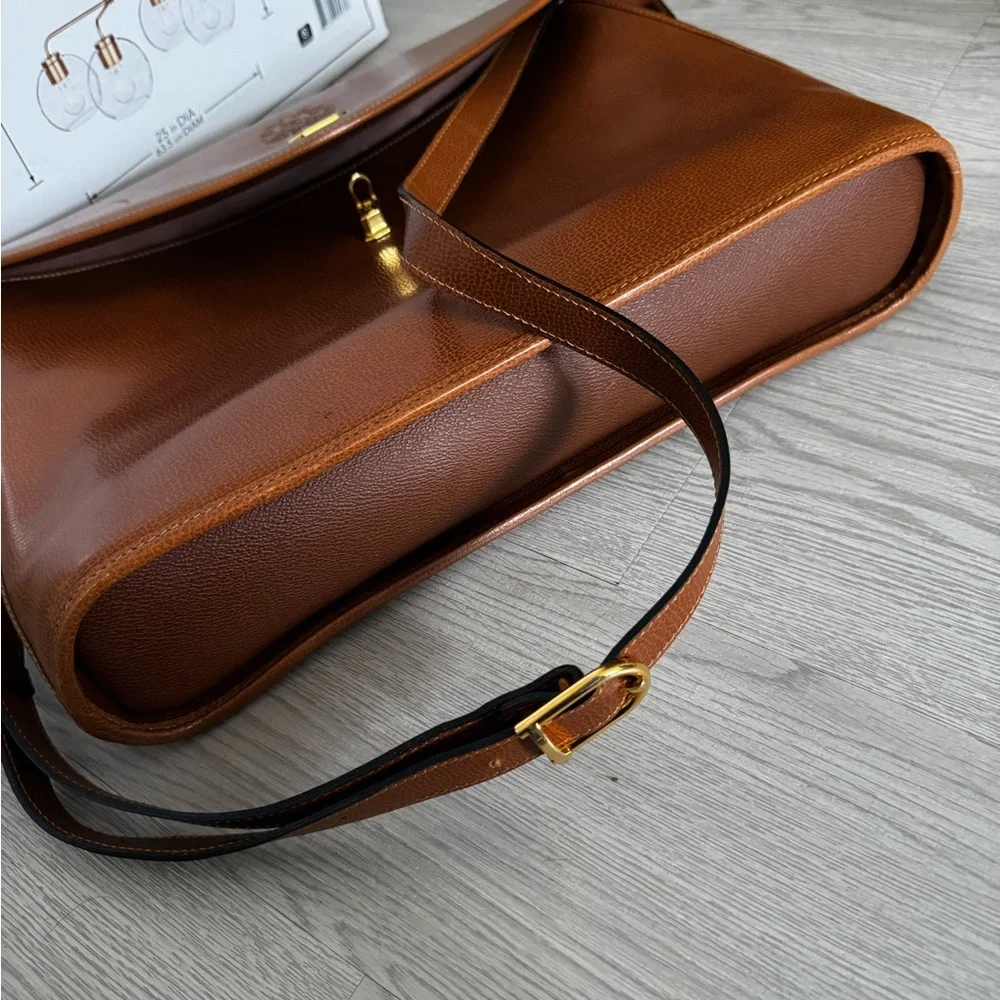 Tan Leather Top-Handle Briefcase with Gold Hardware
